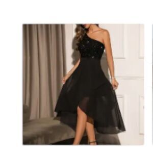 Sequined one shoulder mid length dress
